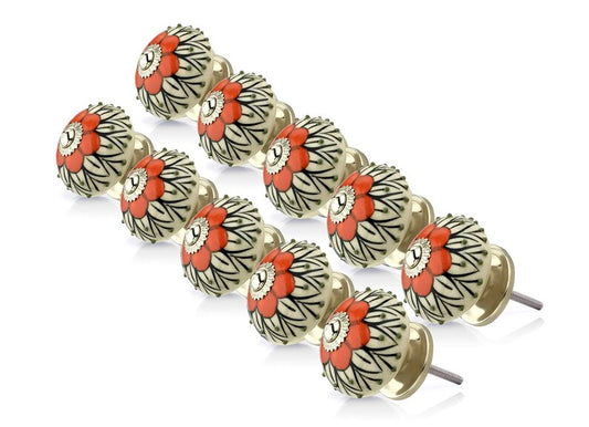 Stone Pattern 1-3/5 in. Orange & White Cabinet Knob (Pack of 10)
