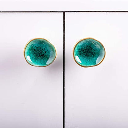 Mascot Hardware Ceramic Round 1-2/3 in. Green & Gold Drawer Cabinet Knob