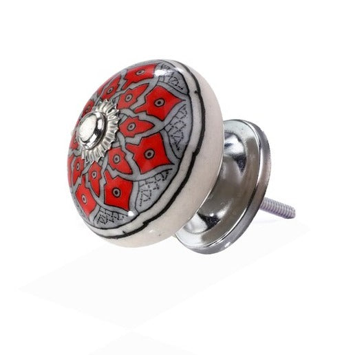 Mascot Hardware Botanical 1-3/5 in. Grey & Red Leaves Cabinet Knob (Pack of 10)