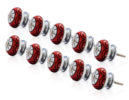Mascot Hardware Art 1-3/5 in. (40mm) Red & Cream Drawer Cabinet Knob