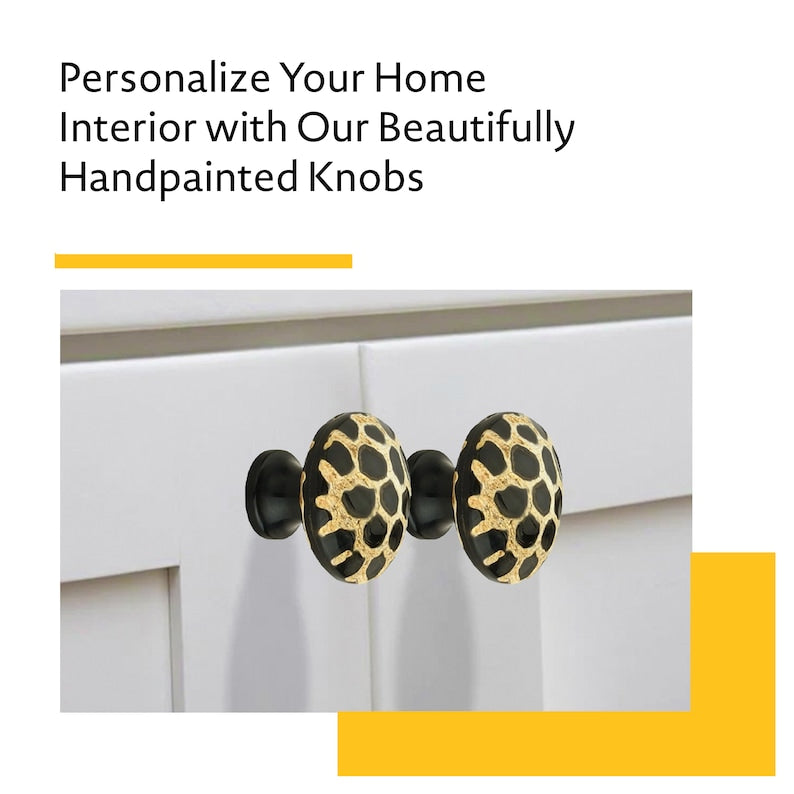 Mascot Hardware Stone Pattern Round 1-3/10 in. Black on Distressed Yellow Cabinet Knob