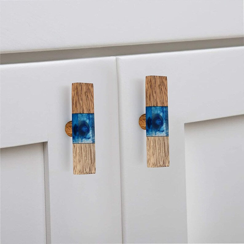 Mascot Hardware Fusion 2-7/8 in. Wood & Smoky Blue Drawer Cabinet Knob