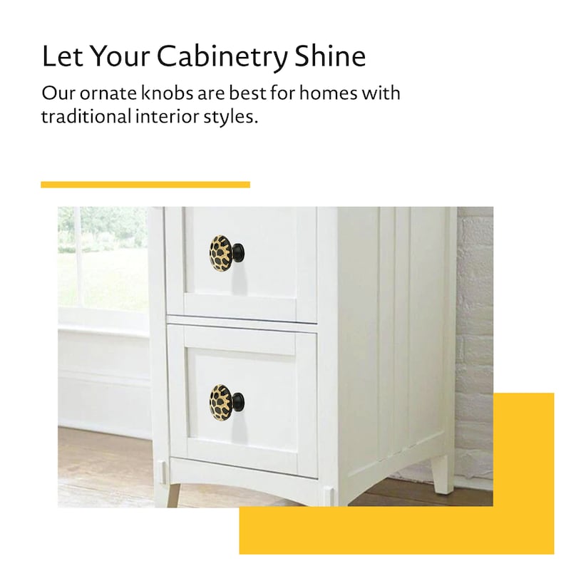 Mascot Hardware Stone Pattern Round 1-3/10 in. Black on Distressed Yellow Cabinet Knob