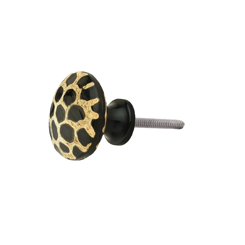 Mascot Hardware Stone Pattern Round 1-3/10 in. Black on Distressed Yellow Cabinet Knob