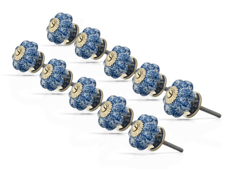 Mascot Hardware Blue Blossom 1-7/10 in. Blue & White Cabinet Knob (Pack of 10)