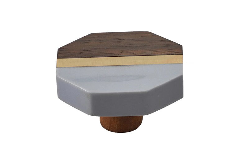 Mascot Hardware Lakewood 1-3/5 in. Octagon Grey & Wood Cabinet Knob (Pack of 10)