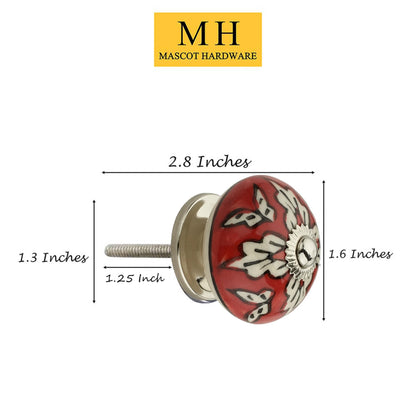 Mascot Hardware Leaf On Red 1-3/5 in. (40mm) White & Red Drawer Cabinet Knob