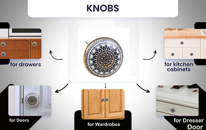 Mascot Hardware Ceramic Round 1-7/9 in. Black & Gold Drawer Cabinet Knob