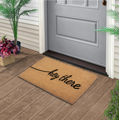 Hey There Natural Coir Fiber Doormat, Anti-Slip PVC Mat Back 28" x 18"