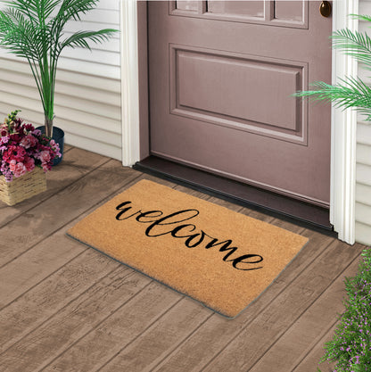 Natural Coir Doormat with Non-Slip Backing - 28 x 18 - Outdoor / Indoor - Natural