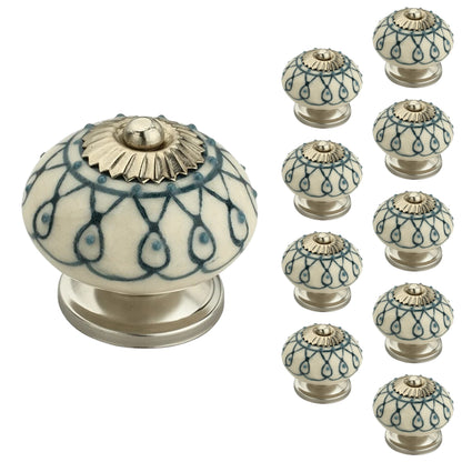1-3/5 in. White & Green Cabinet Knob (Pack of 10