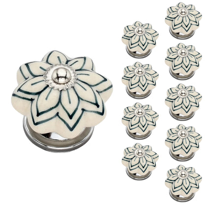 Mascot Hardware Green 1-4/7 in. Floral on White Cabinet Knob (Pack of 10)