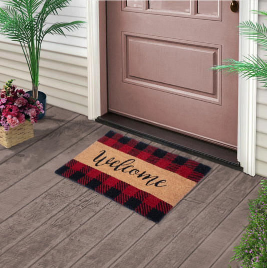 Welcome " Front Doormat With Non Slip Rubber ,Red/Black Outdoor mat