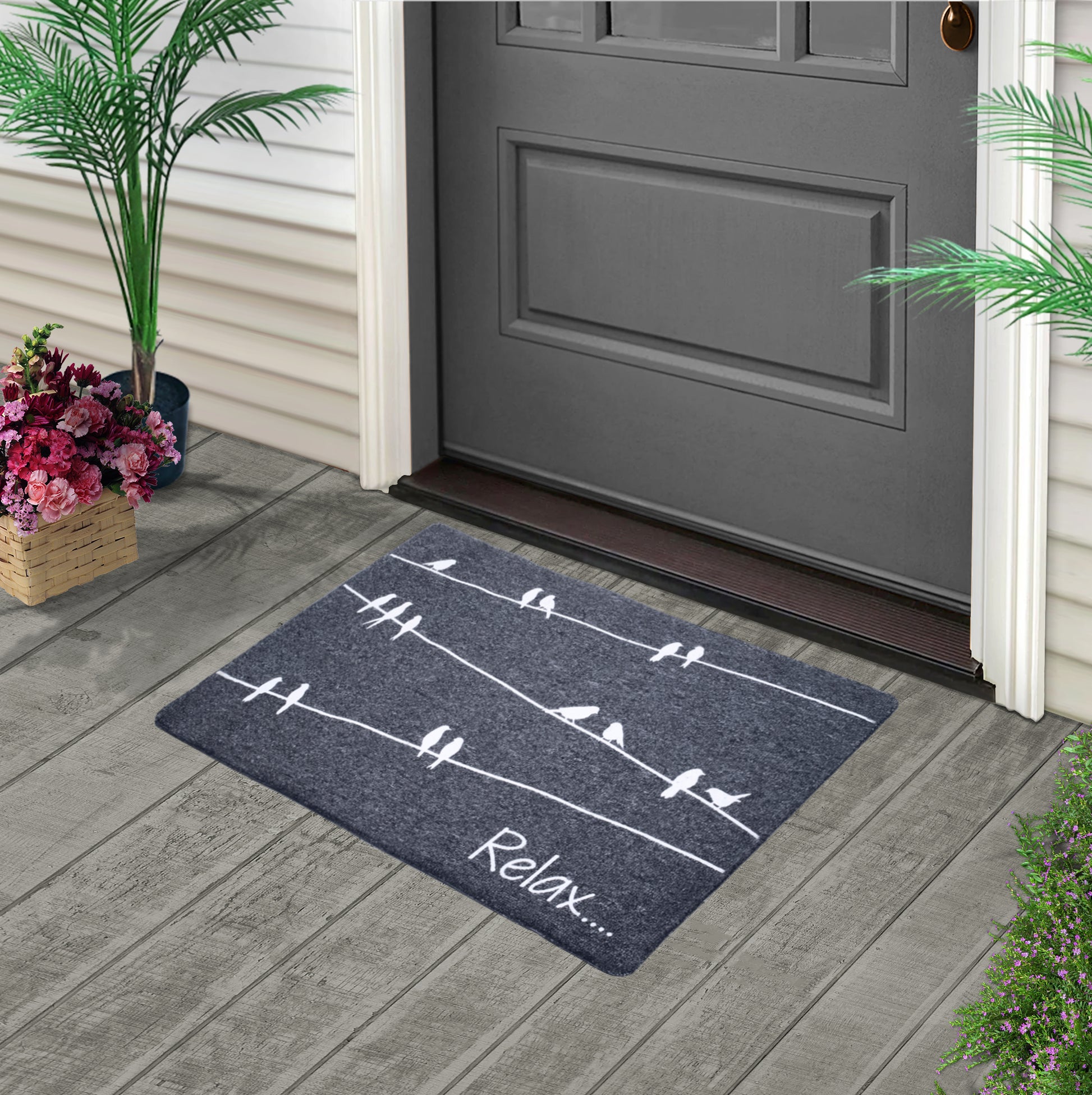 Mascot Hardware Relax Letter Printed Non-Slip Doormats for Indoor and Outdoor, Grey