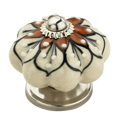 Red Flowered  1-7/10 in. Cream & Brown Cabinet Knob (Pack of 10)