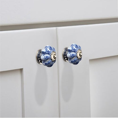 Blue Blossom On White 1-7/10 in. (43mm) Blue & White Cabinet Knob