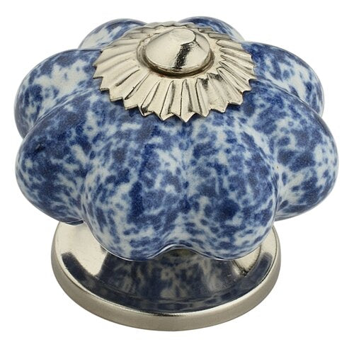 Blue Blossom On White 1-7/10 in. (43mm) Blue & White Cabinet Knob