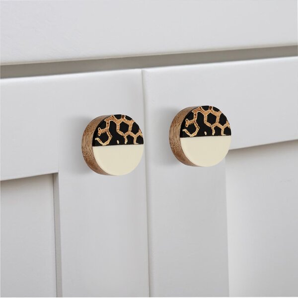 Mascot Hardware Stone Pattern 1-1/3 in. White Half & Half Round Drawer Cabinet Knob