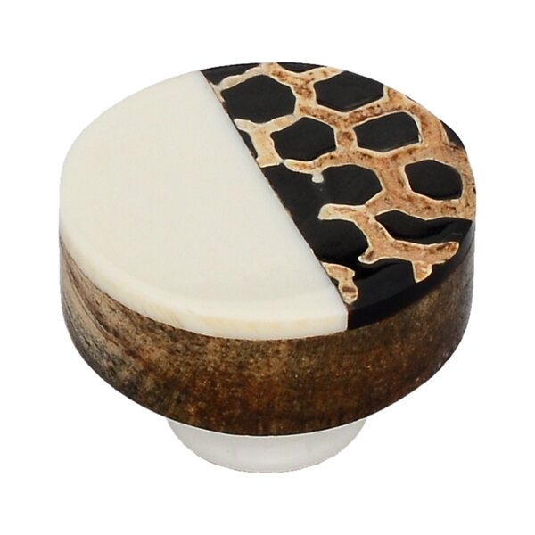 Mascot Hardware Stone Pattern 1-1/3 in. White Half & Half Round Drawer Cabinet Knob