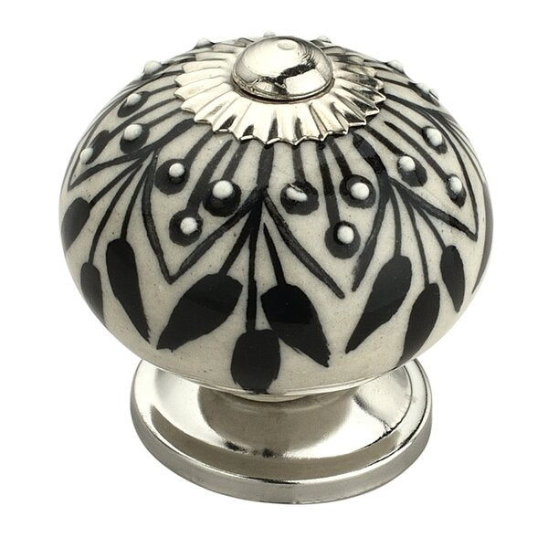 Crystalled 1-3/5 in. Black & Cream Cabinet Knob (Pack of 10)