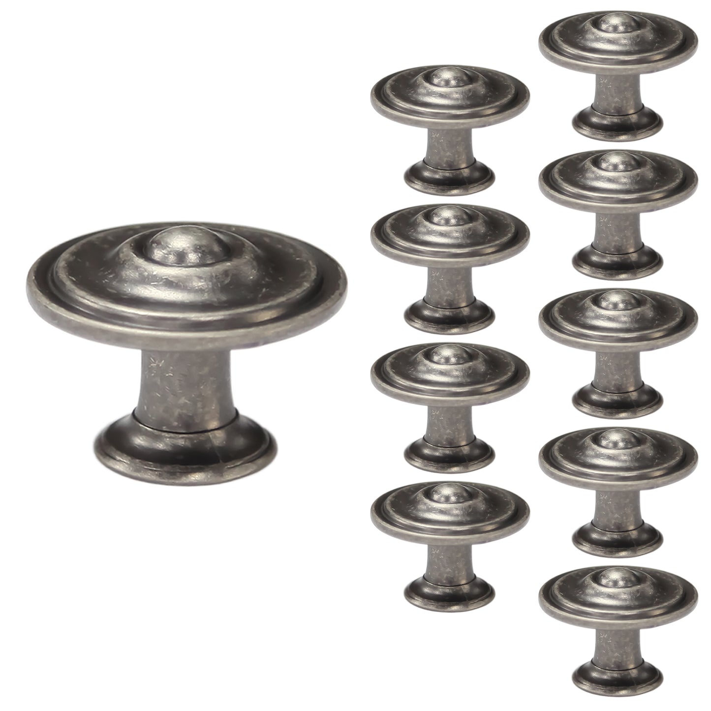 Ringed 1-1/3 in. Antique Pewter Round Cabinet Knob (10-Pack)
