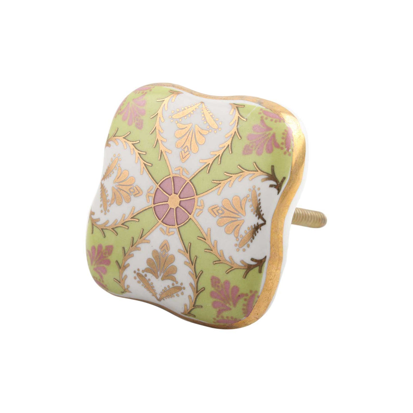 Mascot Hardware Ceramic Square 1-4/7 in. Green & Gold Drawer Cabinet Knob