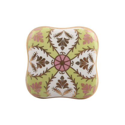 Mascot Hardware Ceramic Square 1-4/7 in. Green & Gold Drawer Cabinet Knob