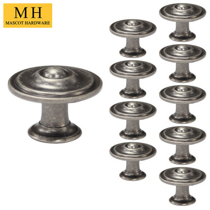 Ringed 1-1/3 in. Antique Pewter Round Cabinet Knob (10-Pack)