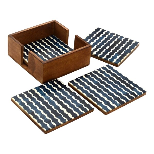Mascot Hardware Wavy 4 pieces White and Ocean Blue Coaster set in Box