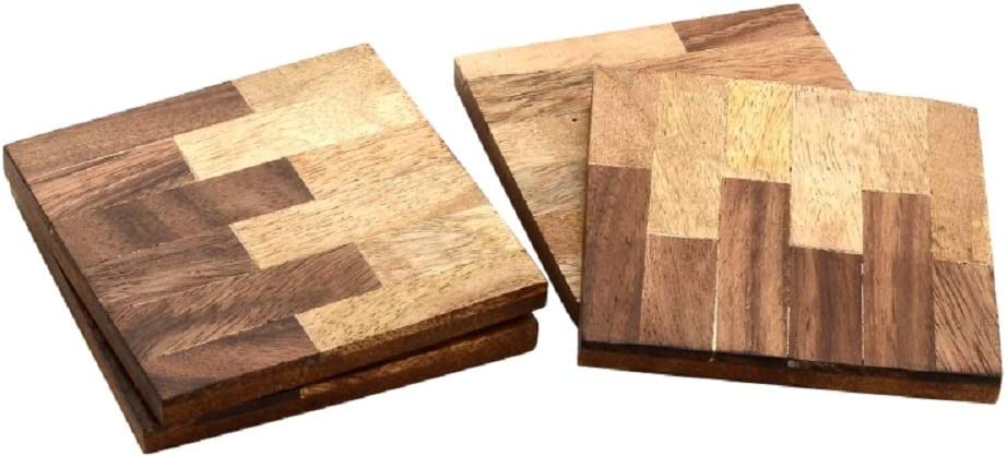 WUDN HNDCRFTD - Wooden Coasters 4 (Tree Stump in Mahogany) 4-Pack