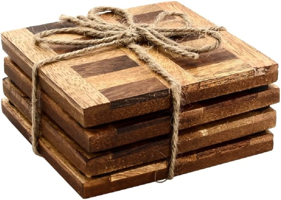 Mascot Hardware Checkered Diagonal  Wooden Coasters Set of 4