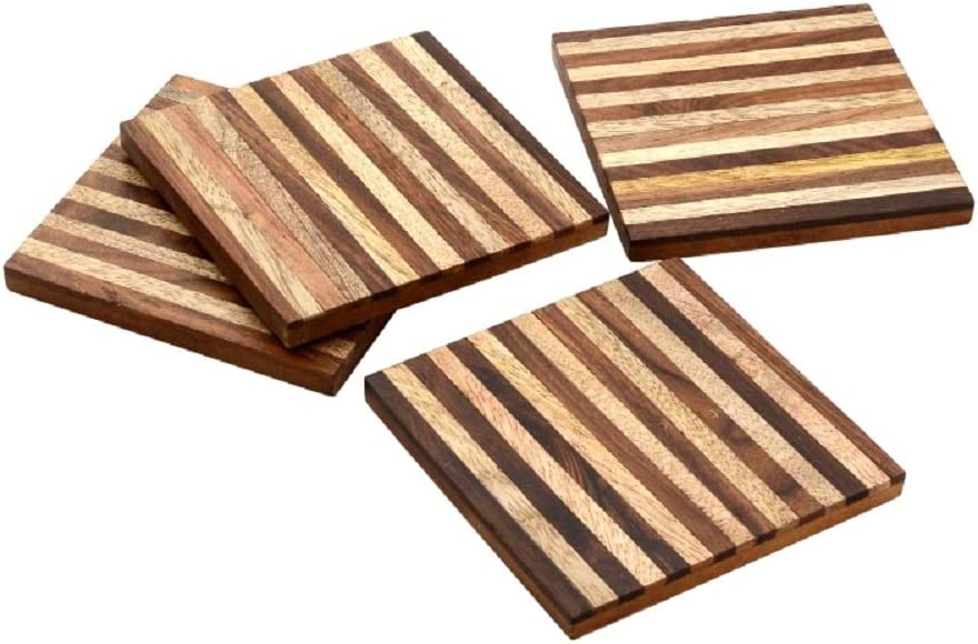 Mascot Hardware Beautiful Square Diagonal Wood Coaster (Set of 4)