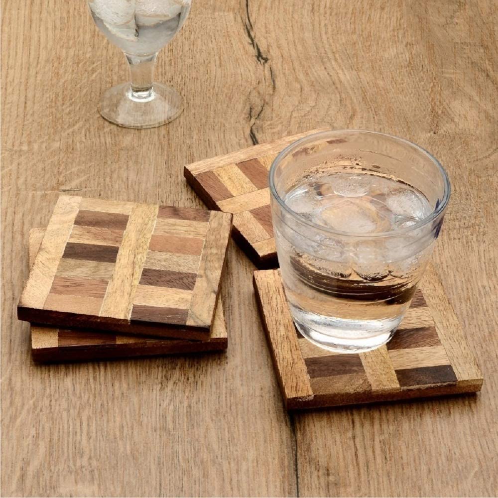 Mascot Hardware Checkered Diagonal  Wooden Coasters Set of 4