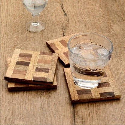 Mascot Hardware Checkered Diagonal  Wooden Coasters Set of 4