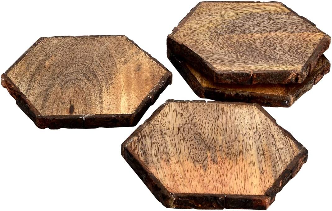 Mascot Hardware Log Cut 4 pieces Multi Shape Wooden Coasters (Set Of 4)