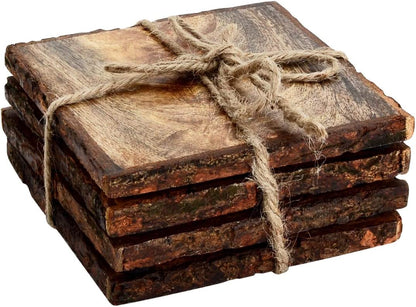 Mascot Hardware Log Cut 4 pieces Multi Shape Wooden Coasters (Set Of 4)