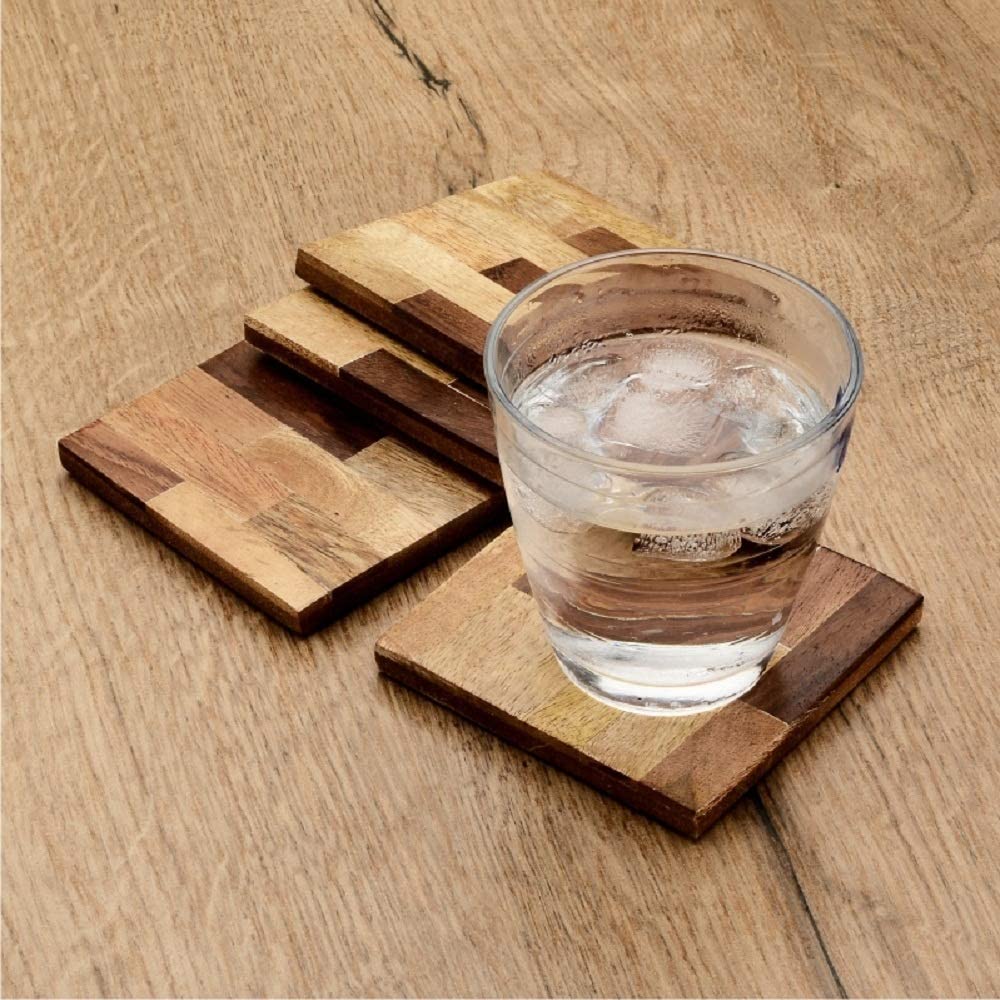 Mascot Hardware Knuckled 4 Pieces Wood Coaster Set CTR020