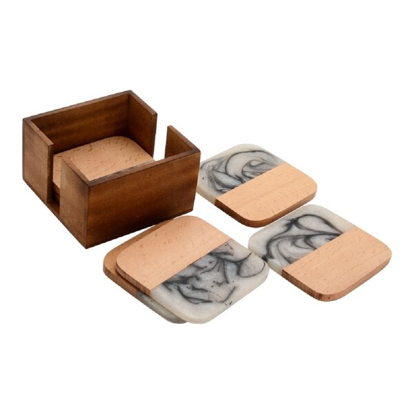 Mascot Hardware Fusion Wood and Snow Flake 6 pieces Half & Half Coaster Set in Box