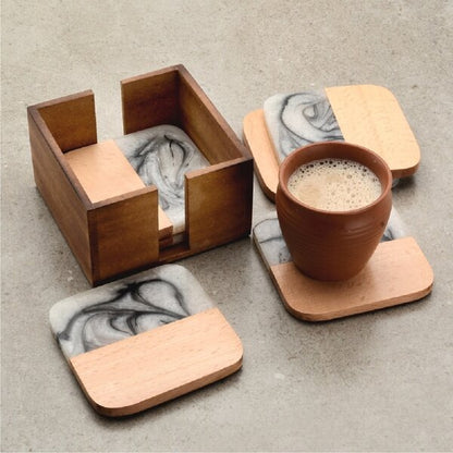 Mascot Hardware Fusion Wood and Snow Flake 6 pieces Half & Half Coaster Set in Box