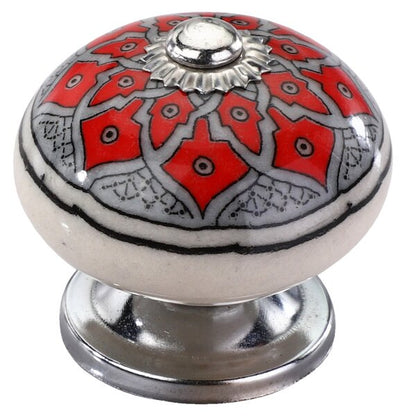 Mascot Hardware Botanical 1-3/5 in. Grey & Red Leaves Cabinet Knob (Pack of 10)
