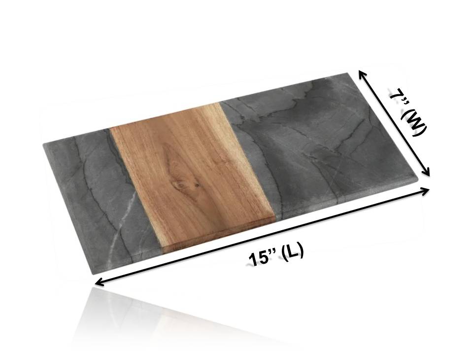 Mascot Hardware Chop-N-Slice 15 in. x 7 in. Rectangle Gray Marble and Wood Cutting Board