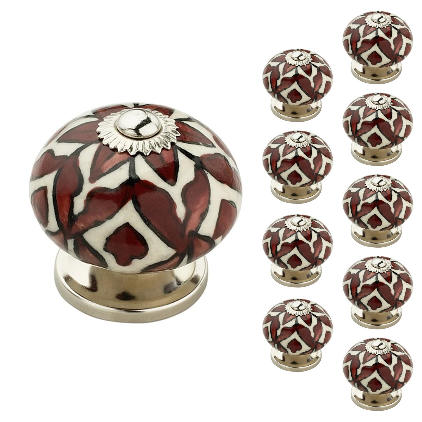 Brown Leaves 1-31/50 in. White & Brown Cabinet Knob (Pack of 10)