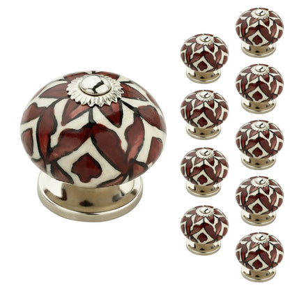 Brown Leaves 1-31/50 in. White & Brown Cabinet Knob (Pack of 10)