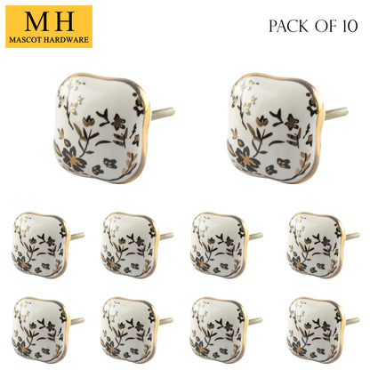Mascot HardwareCeramic Square 1-4/7 in. White & Gold Cabinet Knob