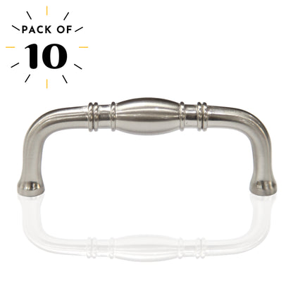 Traditional 3 in. (76mm) Satin Nickel Drawer Pull (10-Pack)