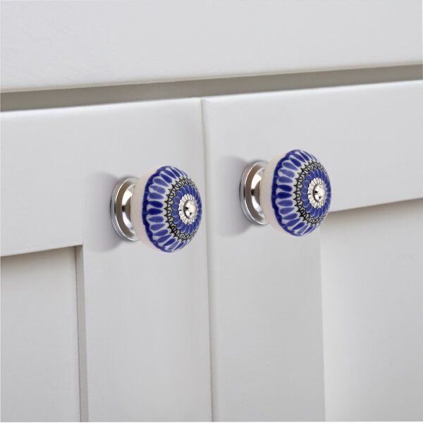 Candlenut 1-3/5 in. Blue Leaves Cabinet Knob