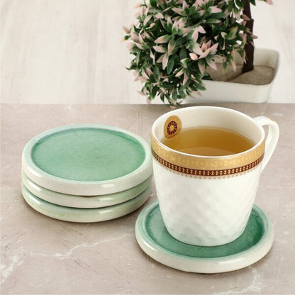 Mascot Hardware Ceramic Round Green Coaster Set of 4