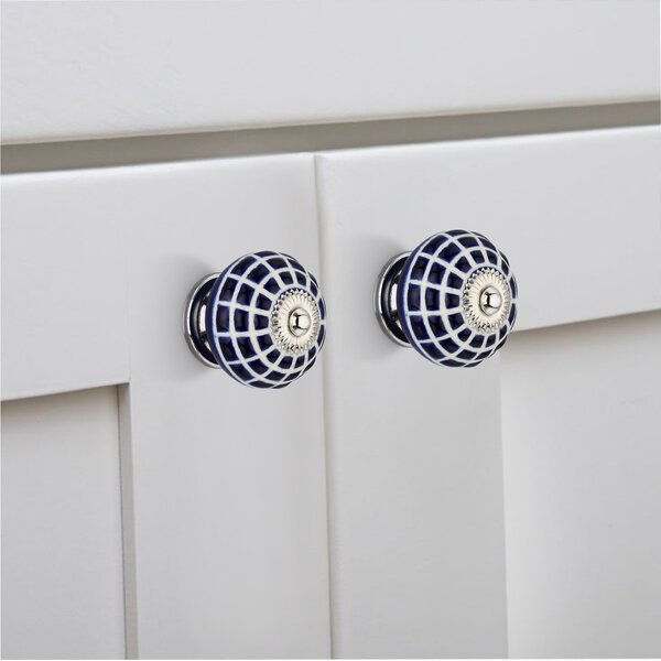 Mascot Hardware Checkered 1-4/7 in. Blue Round Cabinet Knob (Pack of 10)