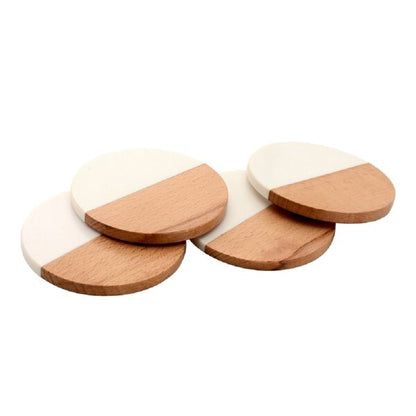 Mascot Hardware Fusion Wood and White Marble Effect 4 pieces Coaster Set