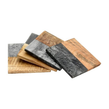 Mascot Hardware Fusion Wood and Granite Effect 4 pieces Half & Half Coaster Set